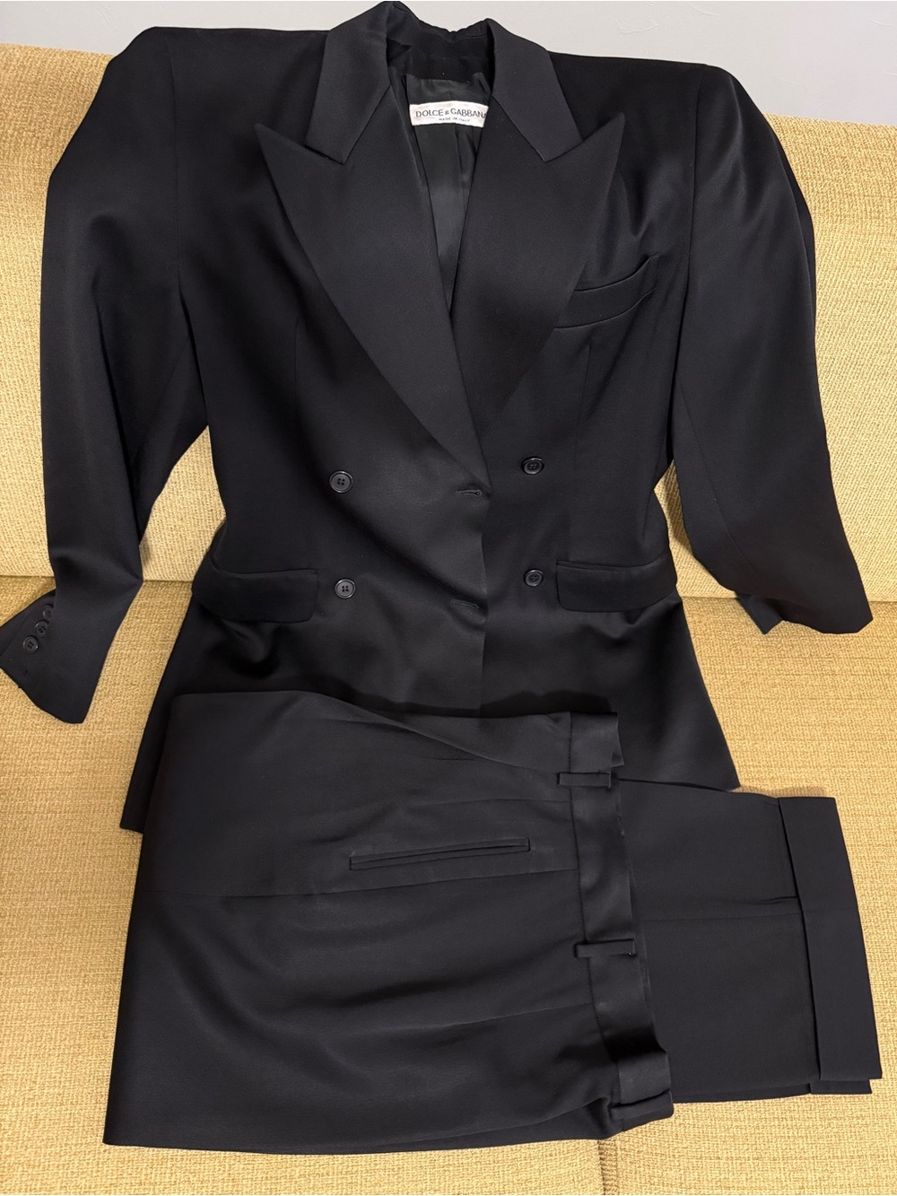 Vintage Dolce & Gabbana Black Double-Breasted Satin-Lapel Suit Set
